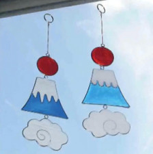 Mount Fuji Design Buntglas-Stil Harz Mobile Suncatcher Home Decor - NEU