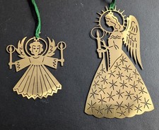 4 Weihnachtsbaumanhänger Messing 2 x Engel, Krippe, Schaukelpferd