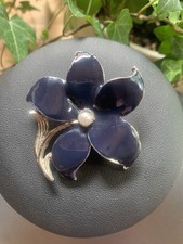 Gablonzer  Schmuck-Anhänger, Silberfarben Blau Emailliert, Vintage, Blume.  !273