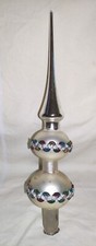 ALTE LAUSCHA GLAS TANNENBAUMSPITZE CHRISTBAUMSPITZE * 31 CM LANG * CREME/SILBER 