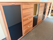 highboard nußbaum schwarze Türen- 3-teilig- 2x Breite 100cm, 1x Breite 150cm, 