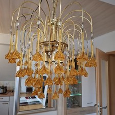 Vintage Murano Amber Flower pendant Chandelier Mid-century  Ceiling Lamp