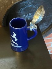 Flensburger Brauerei Bierkrug " Segler - mit Zinndeckel - Handarbeit