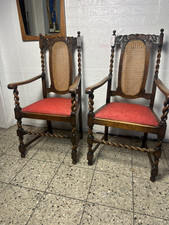 Historisch  Armlehnstuhl, Eichenholz um 1900 gedrechselt Sessel Stuhl Holz 1von2