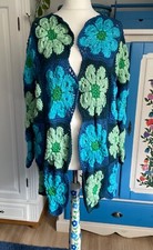 Handgehäkelte Jacke, Blumenmuster, Baumwolle, NEU, Gr. L/XL — Unikat