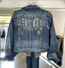 Italy Damen Jeansjacke Jacke Flügel Pailletten Gr.L Blau Silber