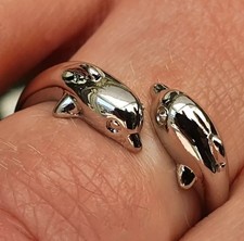 Delfin Ring verstellbar 925 Sterling Silber vergoldet Damen Frauen Mädchen Sc...