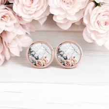 Ohrringe Ohrstecker Rund Kreis Marmor Weiß Roségold Schmuck Damen Geschenk Rosen