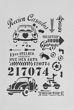 Schablone für Wände-Airbrush-Basteln-Vintage-Shabby-Schriftzug-Garage-Auto #1788