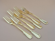 WMF 6 Kuchengabeln  Augsburger FADEN Vergoldet Note 3 - ca. 15,7 cm
