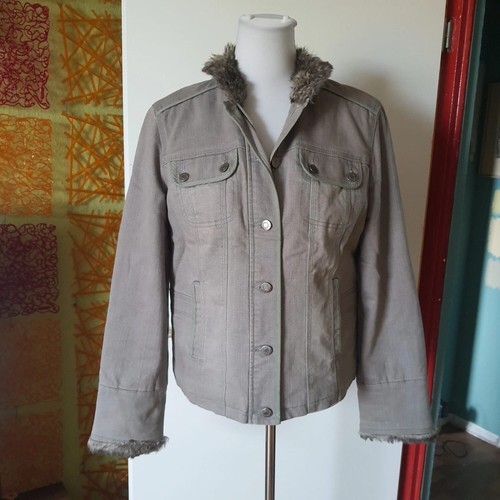 Khaki jeansjacke fellkragen - khaki,