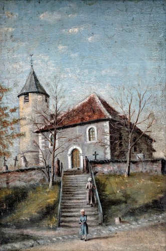ölgemälde kirche metting - kirche,