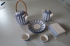 Hedwig Bollhagen, Kunst-Keramik, Kaffe-Teegeschirr, blau-hellblau gestr. 