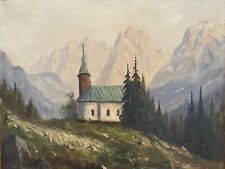 Ölgemälde „Kleine Kapelle vor Bergmassiv“ von Rudolph Ernst, österr. Maler 