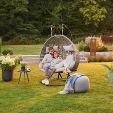 Polyrattan Hängesessel Hängekorb Hängestuhl Grau Hängeschaukel OUTLETWARE