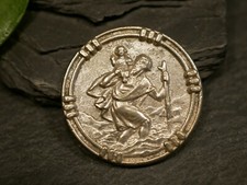 Pilger Medaille  Wallfahrt Umrandet Heiliger Christophorus Silberfarben
