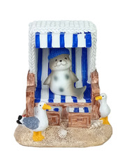 Maritime Deko Mini Strandkorb mit Robbe 7,5x6,5x5cm Möwen Polyresin (BW)