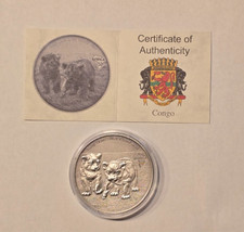1000 Francs 1 OZ Kongo Congo Baby Lions * Baby Löwen * Antique  / Antik Finish 