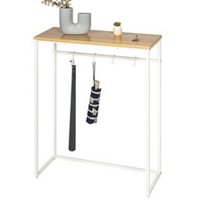 B-Ware Konsolentisch aus Metall mit 1 Holzablage, höhenverstellbare Füße, weiß