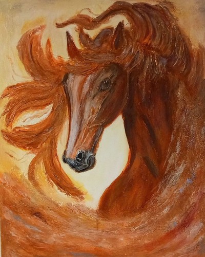 Red horse acrylic painting - horse,