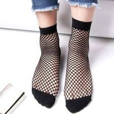 SeXy Netz Socken Damen Netzstrümpfe mit Fuss Fischnetz grob Knöchelhoch Schwarz