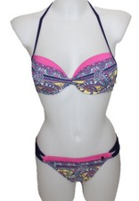 BIKINI BIKINISET NECKHOLDER PUSH UP BÜGEL SLIP PINK BUNT PAISLEY JETTE 34 CUP A
