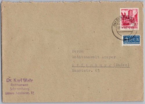 Franz zone brief - zone, württemberg