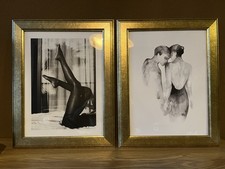 2er-Set stilvolle Bilder im goldenen Rahmen – moderne Schwarz-Weiß-Kunst