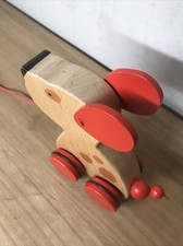 Baby Kinder Holzspielzeug Ziehtier Holz Hund rot braun mit Räder