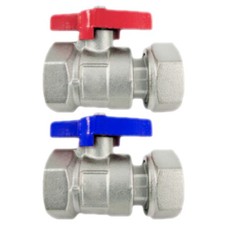 Kugelhahn aus Messing rot blau