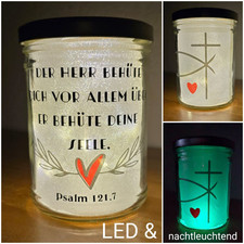 Psalm Spruch Deko Leuchtglas LED Geschenk Geburtstag Taufe Kommunion Christlich 