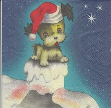 3 Lunch Papier Servietten Napkins (F3-2) Hund sitzt auf dem Kamin