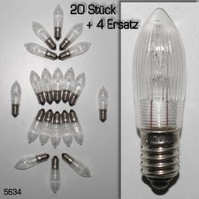 24 TOPKERZEN Spitzkerzen Riffelkerze Ersatzkerzen 12V/2W/E10 f.20er Lichterkette