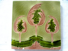 Jugendstilfliese, "Cleveland", Blumen, Graswedel,  tegel, careau, Kachel, Orig.,