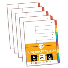 perfect line Ordner Register A4 12-teilig 5er Pack Trennblätter Karton farbig