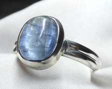 💙Ring 925 Silber Gr. 19,7 (62) ovaler Kyanit Cabochon in hellem Blau UNIKAT NEU