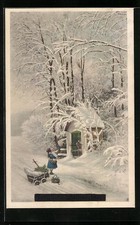 Künstler-AK H. Christ Nr. 228: Kinder betrachten die Marienstatue am Wegesrand 