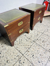 1X Englische Möbel original Military Mahagoni Kommode Truhe Ledereinlage Alt 1V2