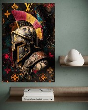 Spartaner Leinwand Bild Farbig Kunst Stil Sparta Leonidas Legionär LV Helm Luxus