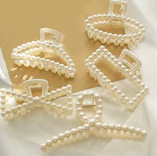 Perlen Haarklammer Damen Weiß