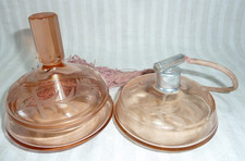 2 schöne alte Pressglas-Teile rosalin mit Schliff Frisierkommode 12 x 7 cm