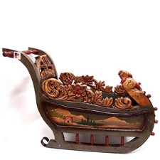 Schlitten Holz alter Holzschlitten Malerei 65 cm Eisen Puppenschlitten Nostalgie