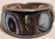 B0252 - Solider 925er Silber Ring mit Abalone / Seeopal Schmuck - 5,08g