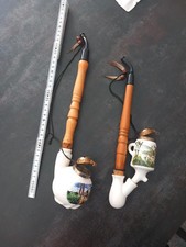  2 X Alte Pfeife Jägerpfeife mit Porzellan Kopf  Motiv Hirschbock Hirschkuh 