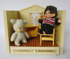 Vintage Monchhichi Haus Wohnzimme r + 2x Monchhichis Figuren