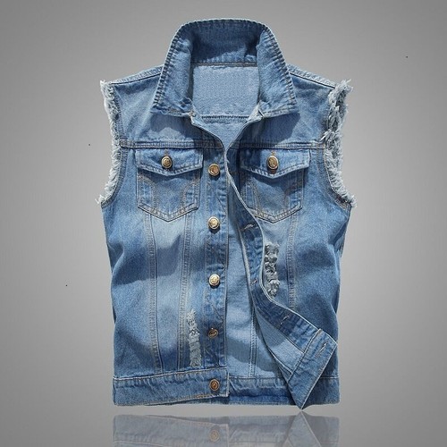 Herren stehkragen denim - stehkragen, gilet