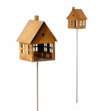 Vogelhaus Futterstation Haus zum auf Stab zum Stecken Metall mit Edelrost 128 cm