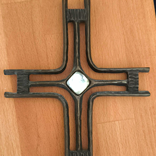 Bronze wandkreuz mit stein - wandkreuz,
