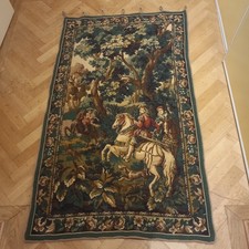 Gobelin Wandteppich RitterJagd&WaldIdyll, grün crem-brn-rot H190 x B114 sehr gut