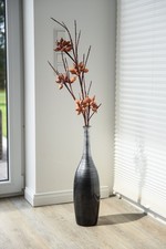 Vase Deko Bodenvase Dekoration Fiberglas "Delgada" 56x15 cm, Schwarz Silber